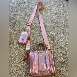 Madden Girl Metallic Rose Pink Mini Crossbody with Detachable Strap